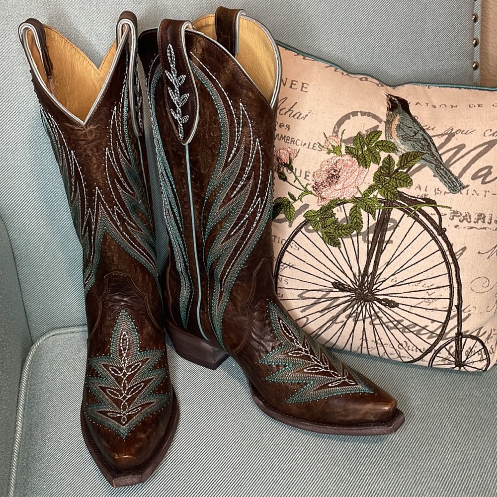 NIB Old Gringo Brown/Teal Chatham Cowboy, Western Boots Size 8 Medium (B, M)